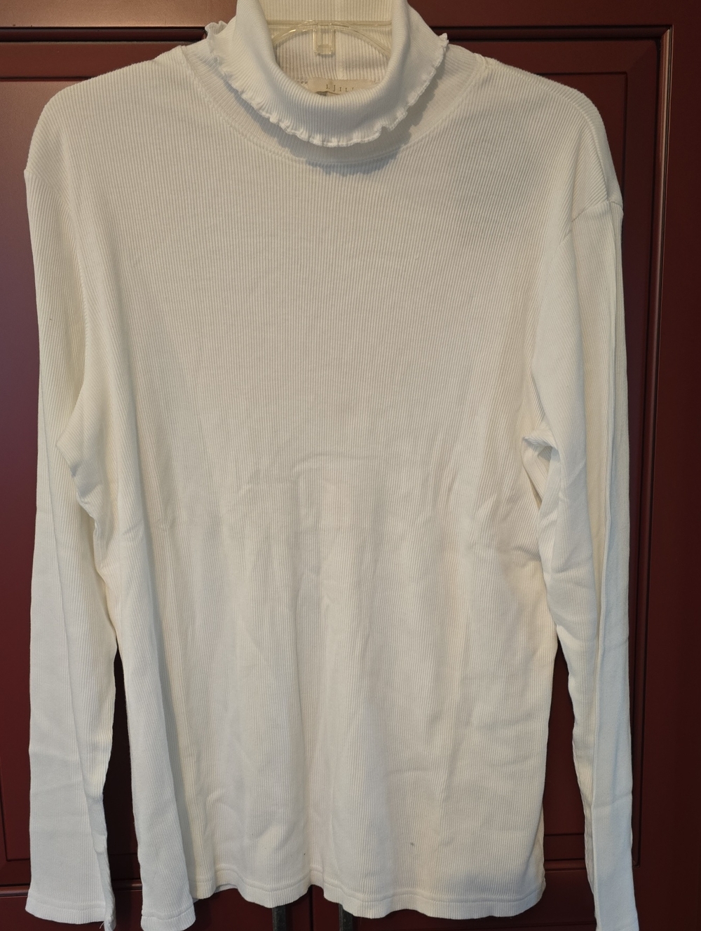 J Jill Women’s White Ruffle Turtleneck Sweater